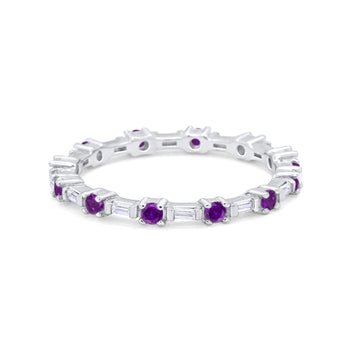 Full Eternity Ring Round Amethyst CZ 925 Sterling Silver Wholesale